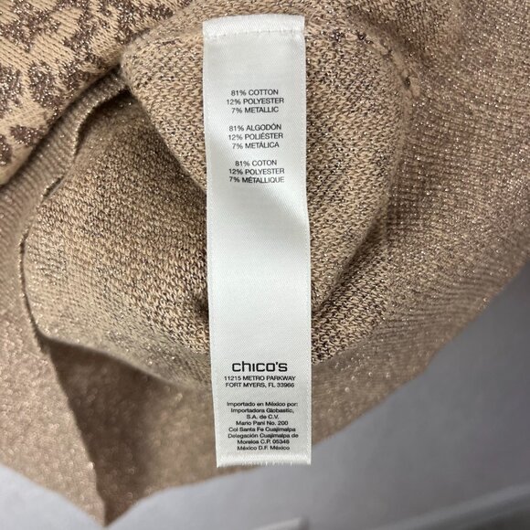 Chicos Sweater Womens 2 Large Tan Animal Print Loose Fit Oversized Tunic Neutral - Picture 5 of 11